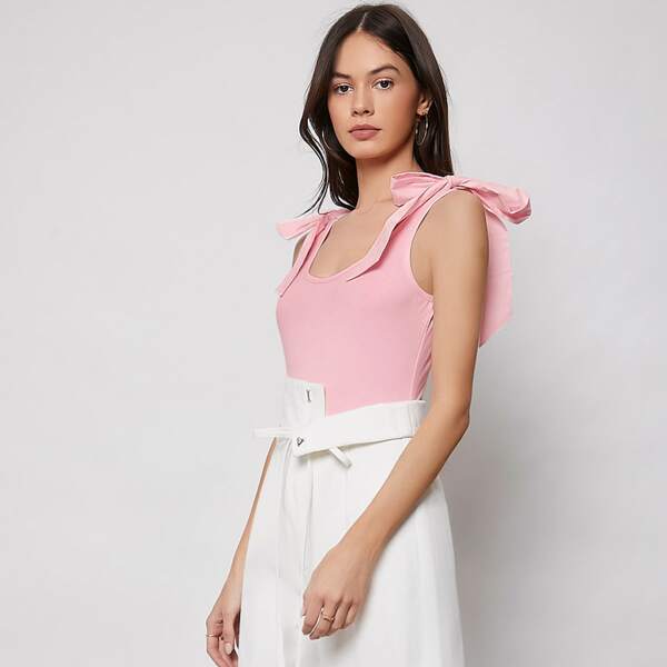 

Tie Shoulder Tank Bodysuit, Baby pink