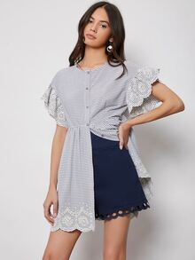 SHEIN Schiffy Butterfly Sleeve Striped Blouse - Multicolor - View 4