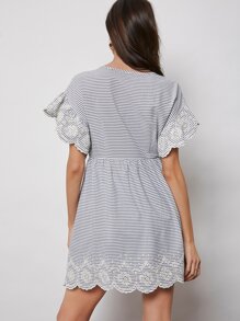 SHEIN Schiffy Butterfly Sleeve Striped Blouse - Multicolor - View 2