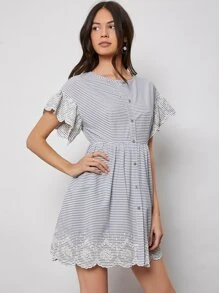 SHEIN Schiffy Butterfly Sleeve Striped Blouse - Multicolor - View 3