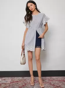 SHEIN Schiffy Butterfly Sleeve Striped Blouse - Multicolor - View 1