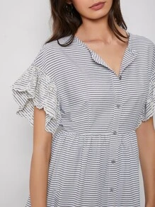 SHEIN Schiffy Butterfly Sleeve Striped Blouse - Multicolor - View 5