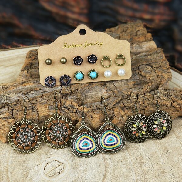 

9pairs Hollow Out Earrings, Multicolor