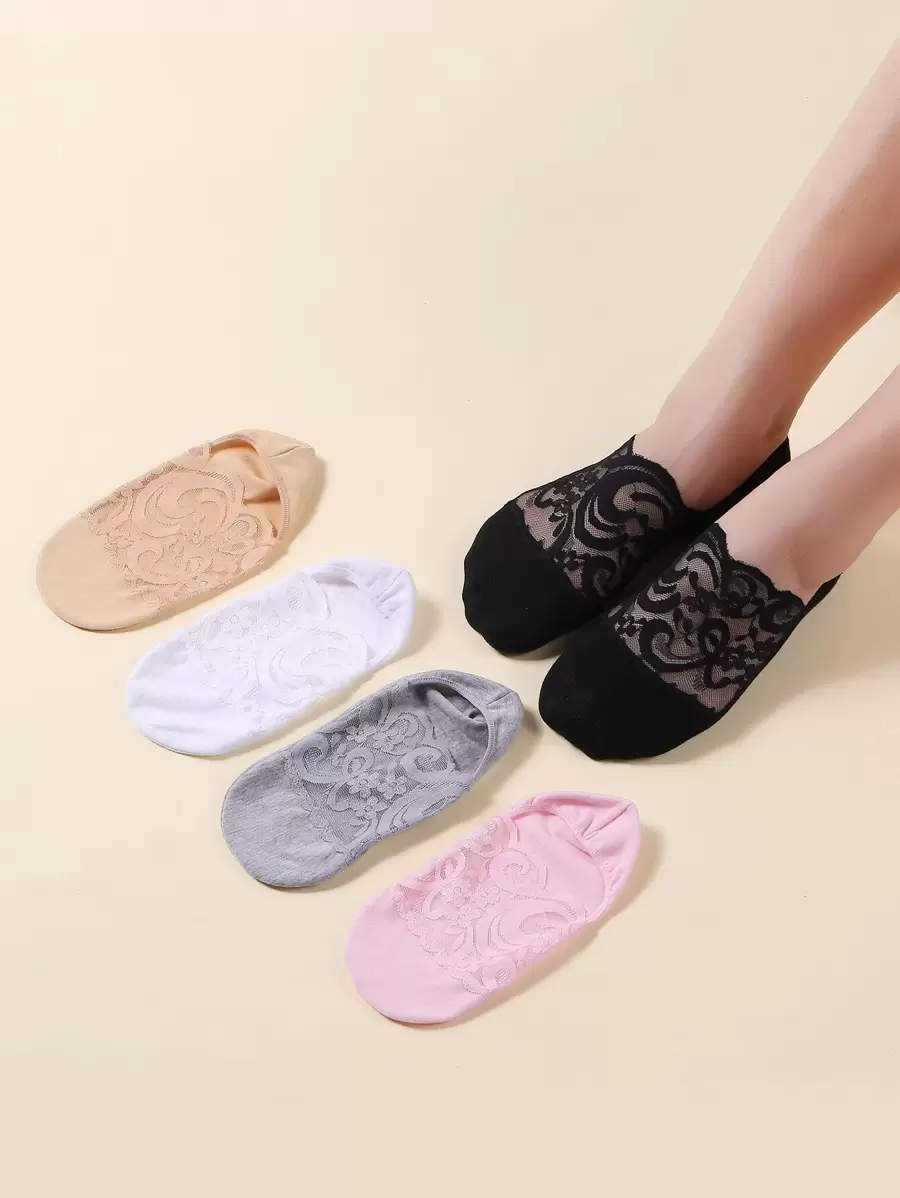 5pairs Contrast Lace Invisible Socks