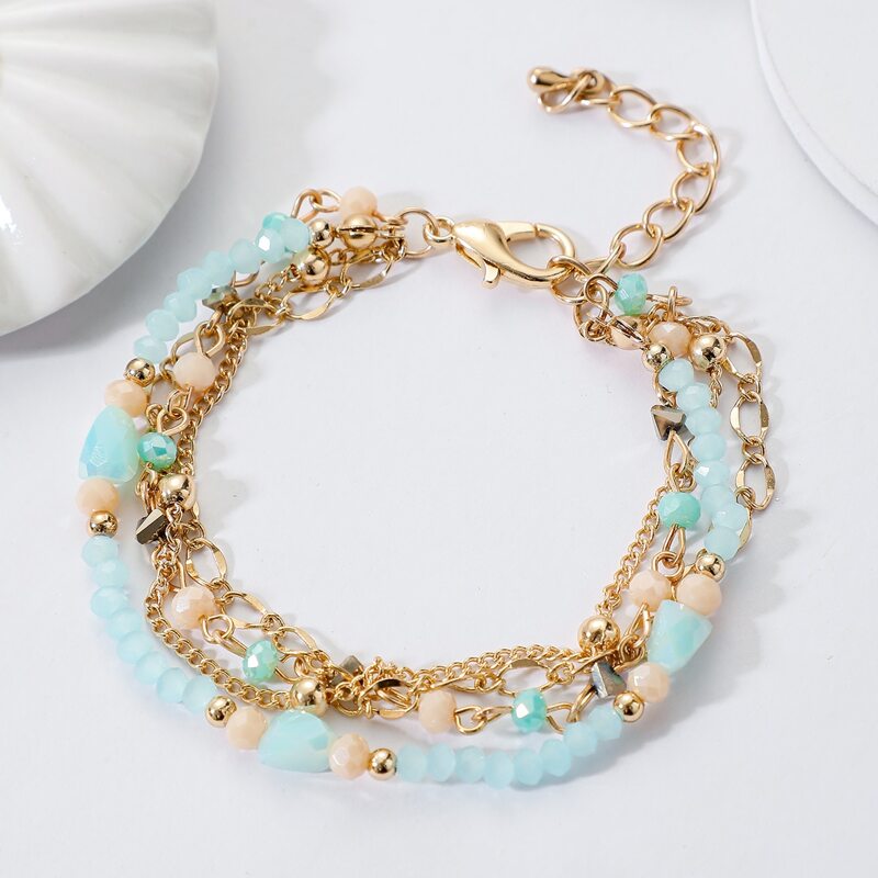 

1pc Beaded Layered Chain Bracelet, Multicolor