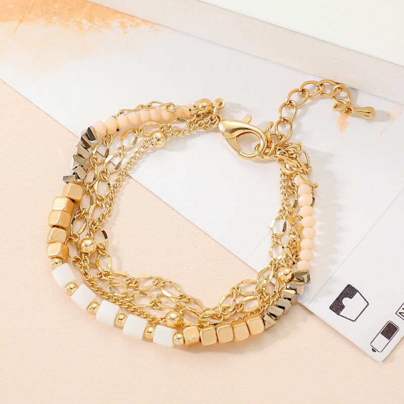 

1pc Beaded Layered Chain Bracelet, Gold