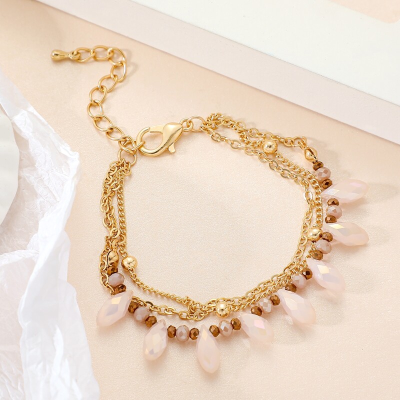 

1pc Beaded Layered Chain Bracelet, Multicolor