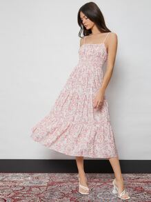 SHEIN 打褶小碎花吊帶連衣裙 - 彩色 - 查看 1
