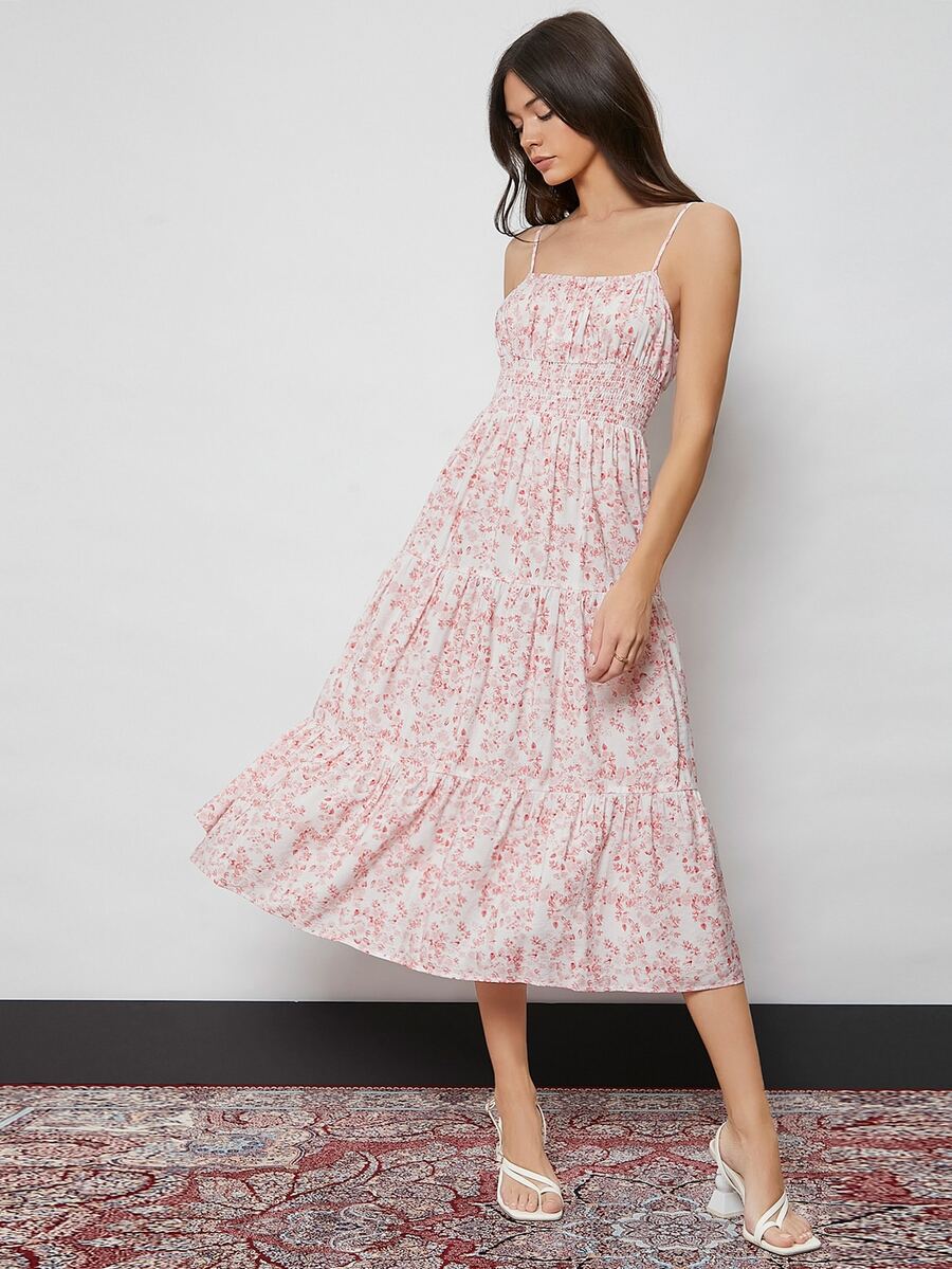 SHEIN 打褶小碎花吊帶連衣裙 - 彩色 - 查看 1