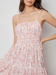 SHEIN 打褶小碎花吊帶連衣裙 - 彩色 - 查看 4