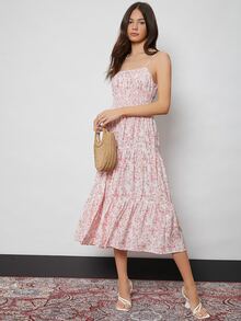 SHEIN 打褶小碎花吊帶連衣裙 - 彩色 - 查看 6