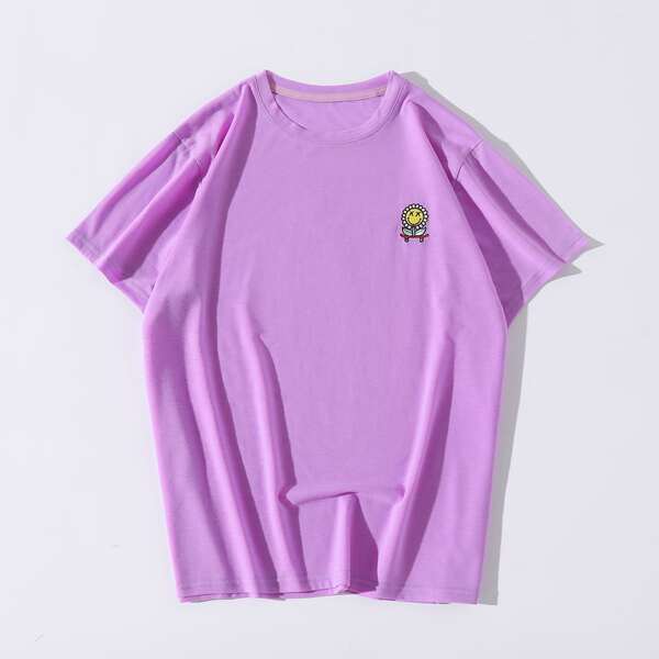 

Men Floral Embroidery Tee, Lilac purple