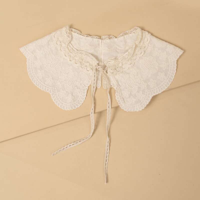 

Flower Embroidery Dickey Collar, Beige