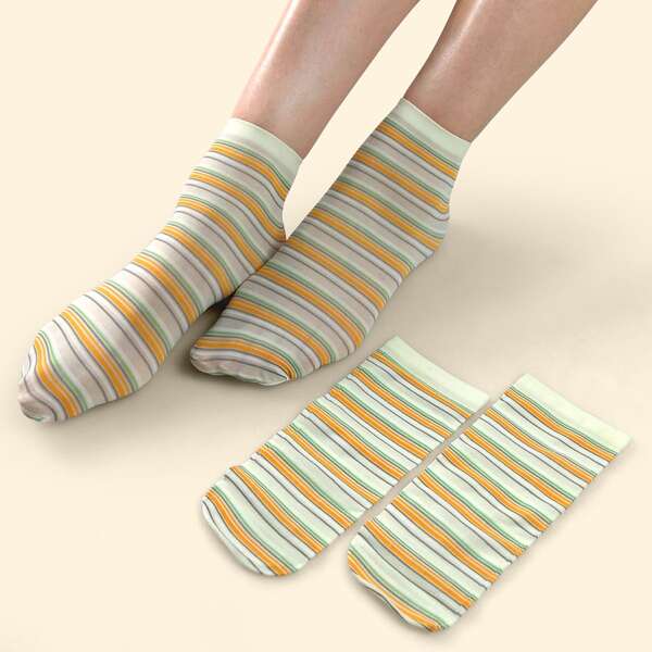 

2pairs Striped Print Ankle Socks, Multicolor