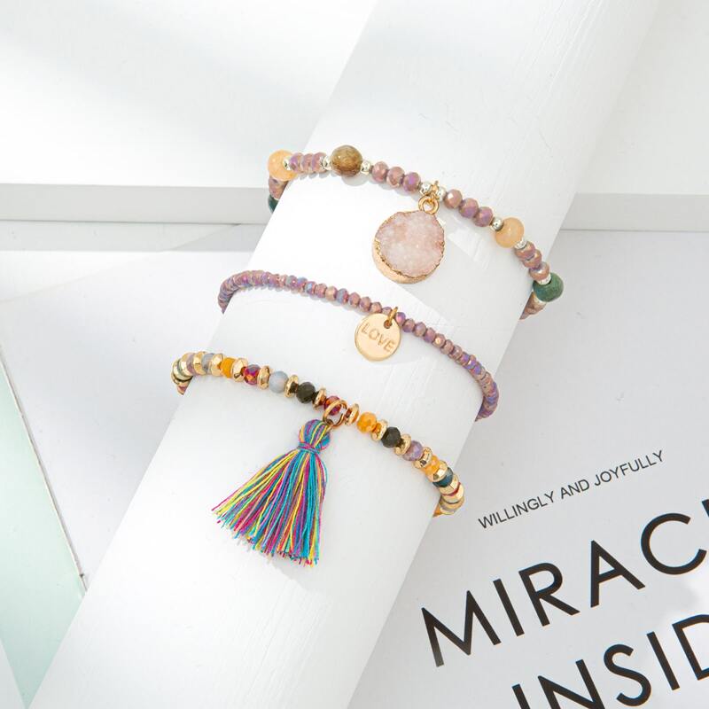 

3pcs Beaded Bracelet, Multicolor