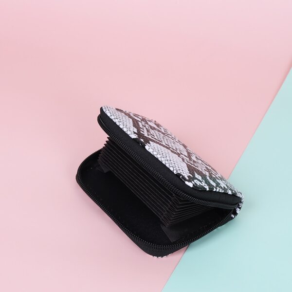 

Snakeskin Zipper Around Card Holder, Black and white