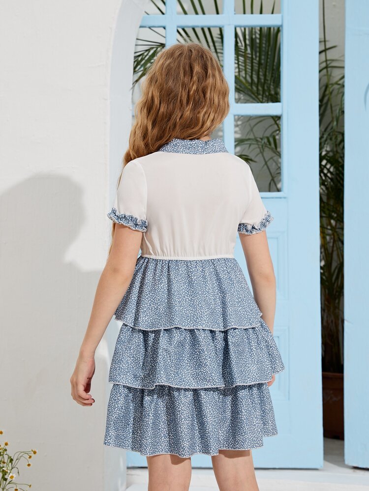 SHEIN Vestido bajo a capas con estampado de leopardo - Azul y blanco - Añade 2