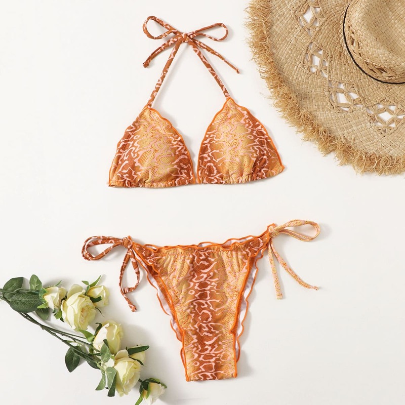 

Snakeskin Tie Side Bikini Swimsuit, Multicolor