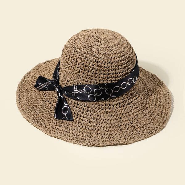 

Chain Print Twilly Scarf Decor Sun Hat, Khaki