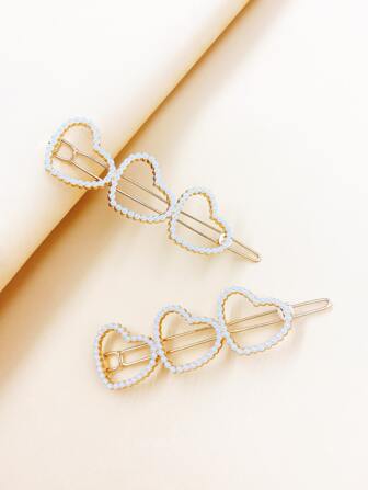 2pcs Faux Pearl Heart Decor Hair Clip