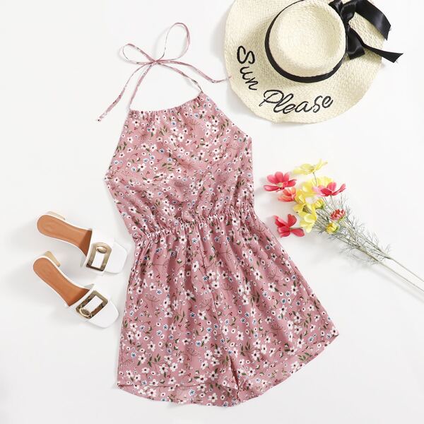 

Ditsy Floral Halter Romper, Dusty pink