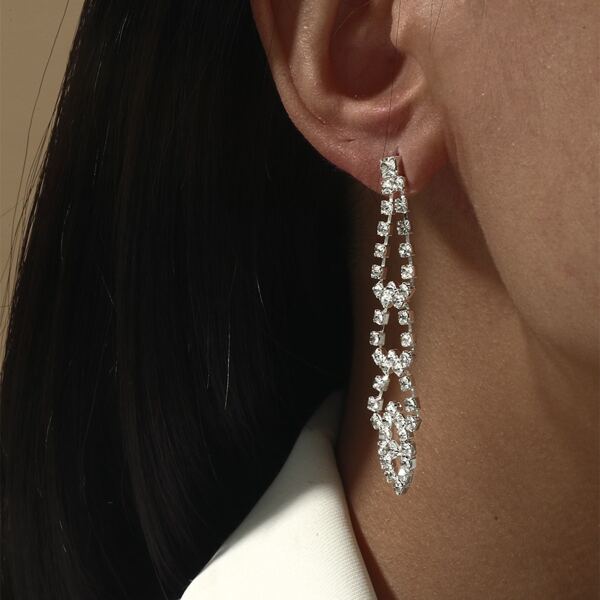 

Rhinestone Decor Earrings, Silver