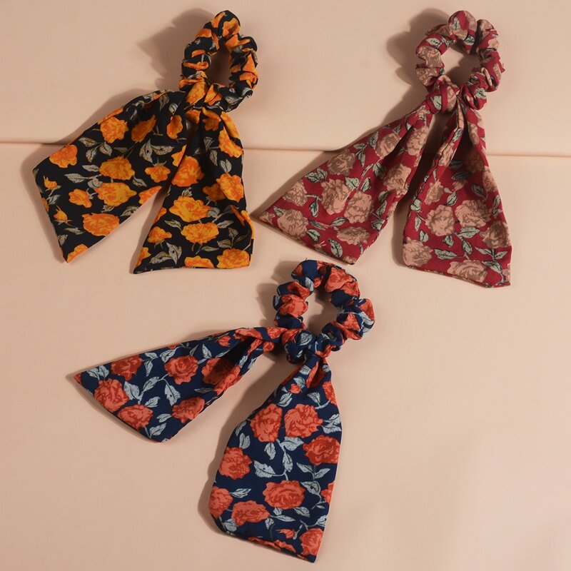 

3pcs Floral Pattern Scrunchie Scarf, Multicolor