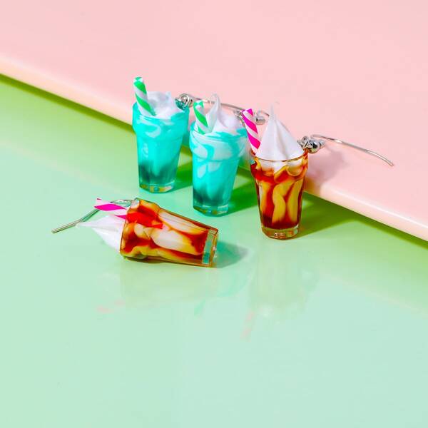

2pairs Girls Milkshake Charm Drop Earrings, Multicolor