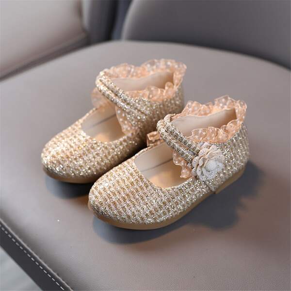 

Toddler Girls Glitter Floral Decor Flats, Gold