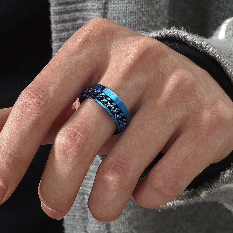 

Guys Chain Decor Ring, Blue
