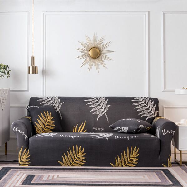 

Leaf Print Stretchy Sofa Cover & 1pc Cushion Cover Without Filler, Multicolor