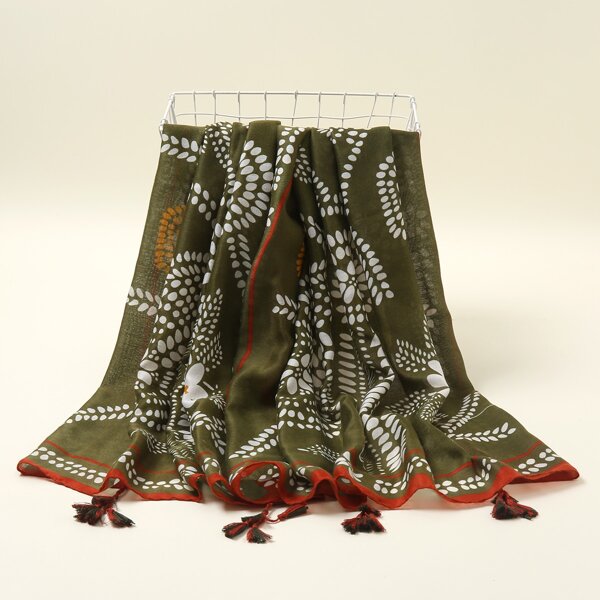 

Tassel Charm Floral Pattern Scarf, Multicolor