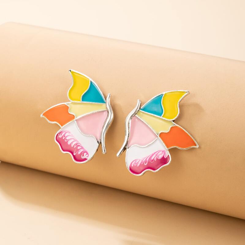

1pair Colorblock Butterfly Earrings, Multicolor
