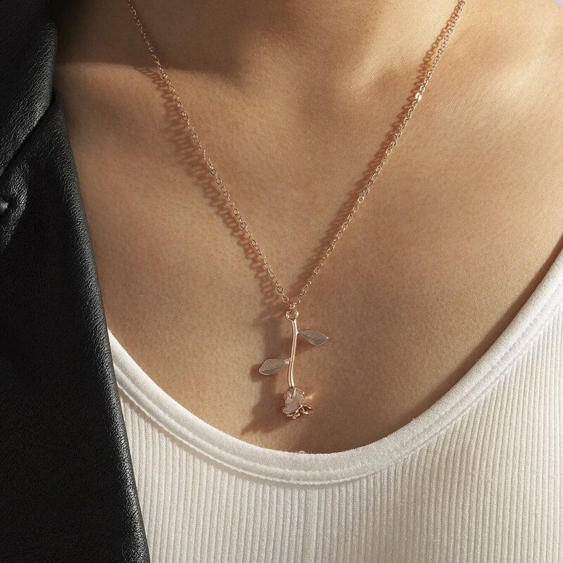 

1pc Rose Drop Chain Necklace, Rose gold