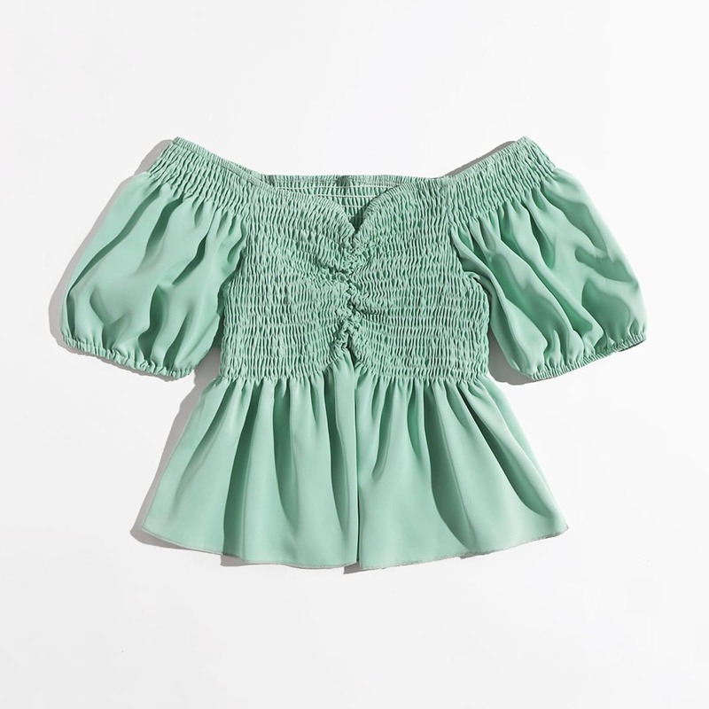 

Solid Shirred Crop Top, Mint green