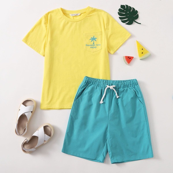 

Boys Letter Graphic Tee & Drawstring Shorts Set, Multicolor