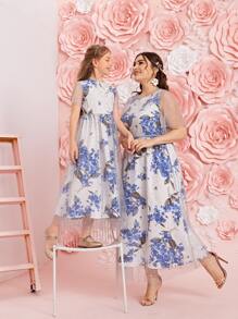 SHEIN 1pc Dobby Mesh Overlay Flower Girl Dress - Multicolor - View 1