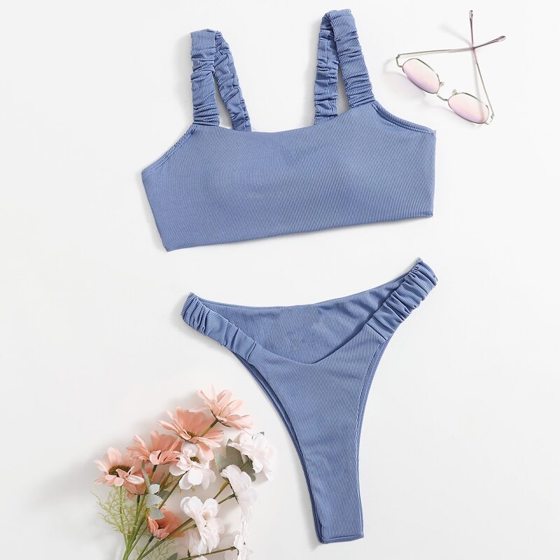 

Rib High Cut Bikini Swimsuit, Blue
