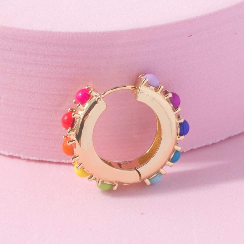 

1pc Clip On Beaded Hoop Earring, Gold