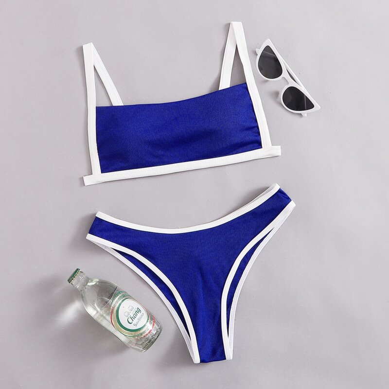 

Contrast Binding Cami Bikini Swimsuit, Royal blue