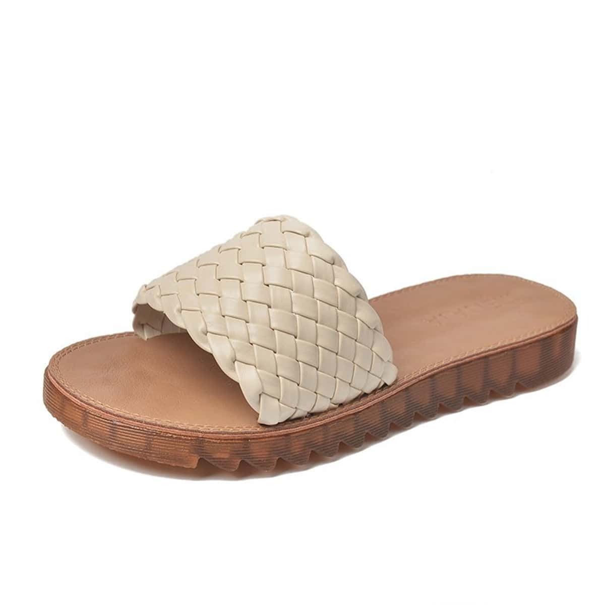 

Braided Band Slide Sandals, Beige