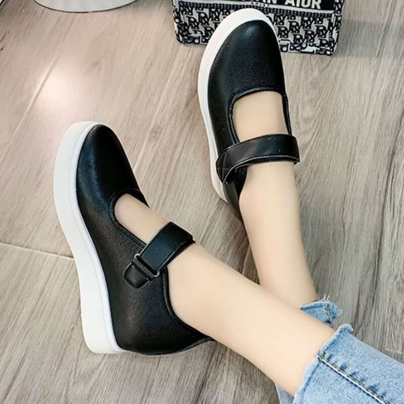

Velcro Strap Mary Jane Flats, Black
