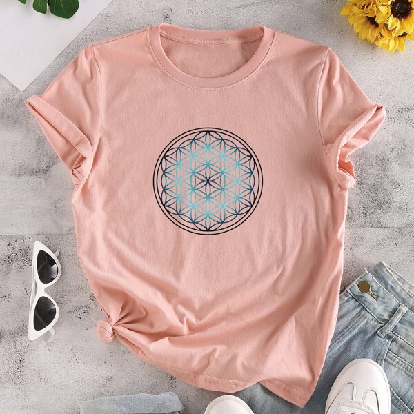 

Geo Print Short Sleeve Tee, Baby pink
