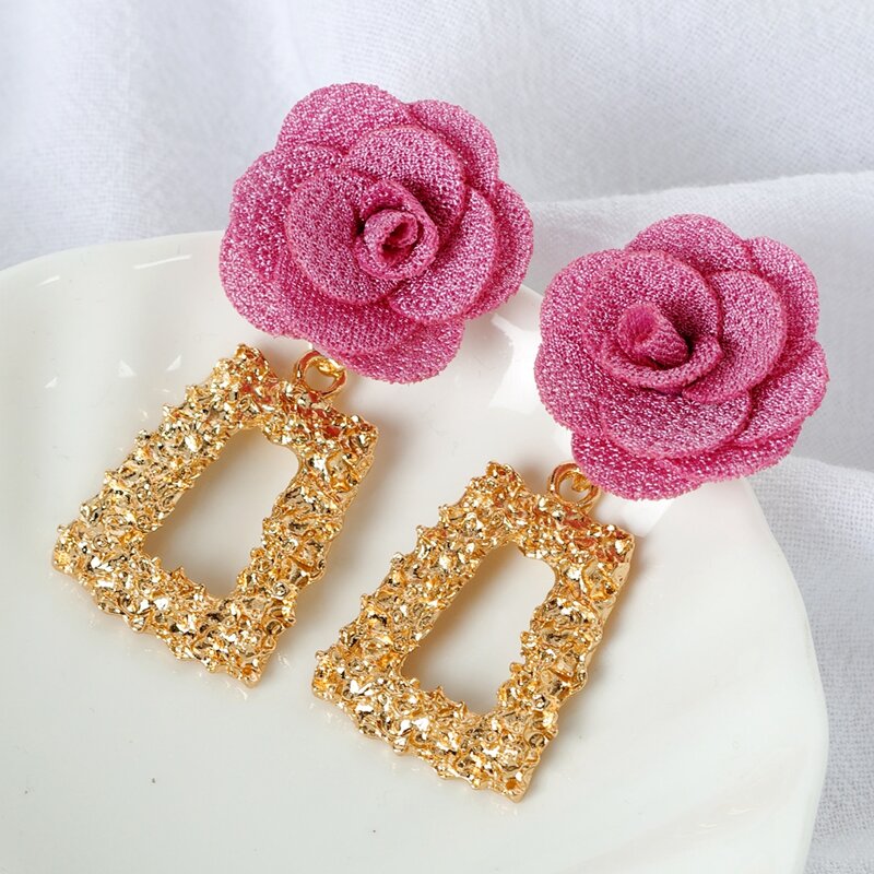 

1pair Geometric Drop Flower Earrings, Multicolor