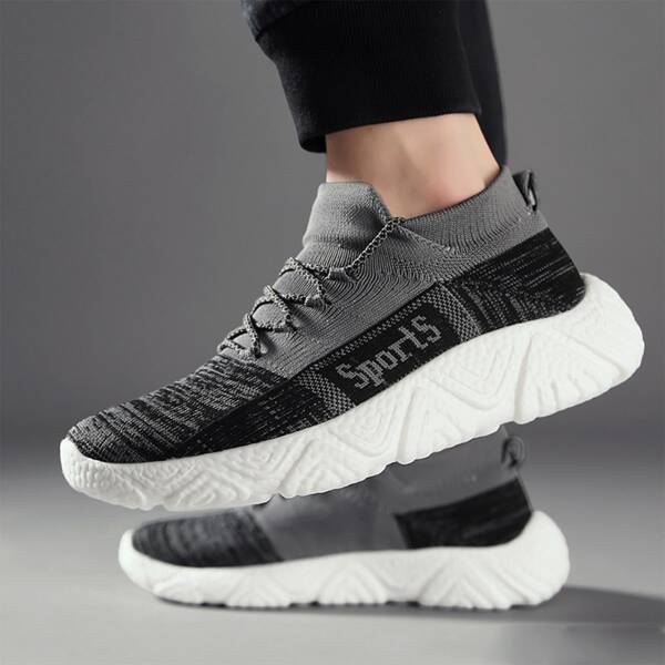 

Men Lace-up Decor Knit Sneakers, Grey