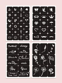 4sheets Flower Pattern Tattoo Stencil - Black - View 1