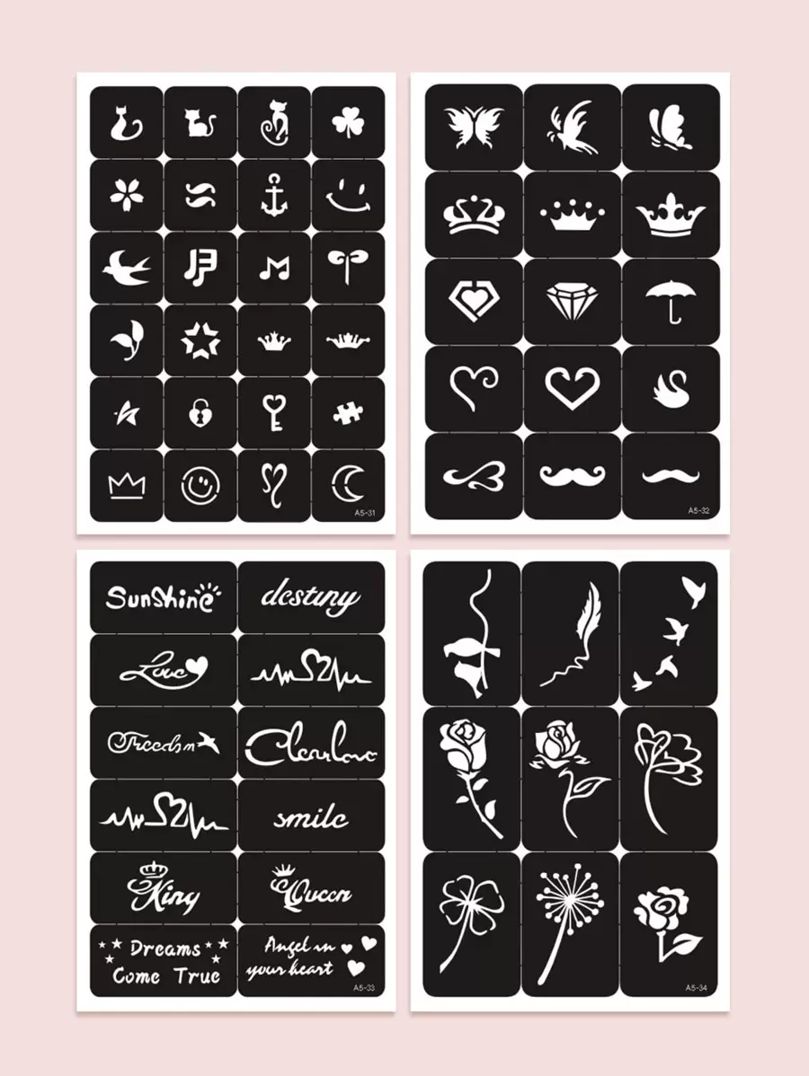 4sheets Flower Pattern Tattoo Stencil - Black - View 1
