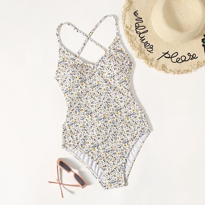 

Ditsy Floral Criss Cross One Piece Swimsuit, Multicolor