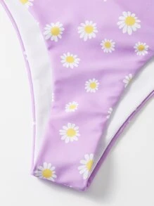 Summer Daisy Floral Lace-Up Bikini Set - Mauve Purple - View 5