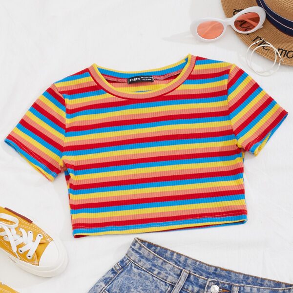 

Rainbow Striped Crop Tee, Multicolor